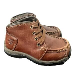 Timberland Childrens Brown Genuine Leather Ankle Boots Size 6.5M Hiking Shoes
